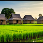 Cambodian Village Life**

"A panoramic view of a small, rural Cambodian village at golden hour. Modest traditional houses with thatched roofs are nestled amongst lush green rice paddies. Villagers, fully clothed in simple, respectful attire, are engaged in daily activities – farming, crafting, or tending to children. Gentle sunlight bathes the scene, creating a warm and inviting atmosphere. Safe for work, appropriate content, professional, family-friendly, perfect anatomy, correct proportions, natural pose, high quality."

**