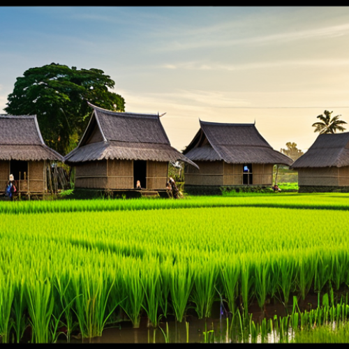 Cambodian Village Life**

"A panoramic view of a small, rural Cambodian village at golden hour. Modest traditional houses with thatched roofs are nestled amongst lush green rice paddies. Villagers, fully clothed in simple, respectful attire, are engaged in daily activities – farming, crafting, or tending to children. Gentle sunlight bathes the scene, creating a warm and inviting atmosphere. Safe for work, appropriate content, professional, family-friendly, perfect anatomy, correct proportions, natural pose, high quality."

**