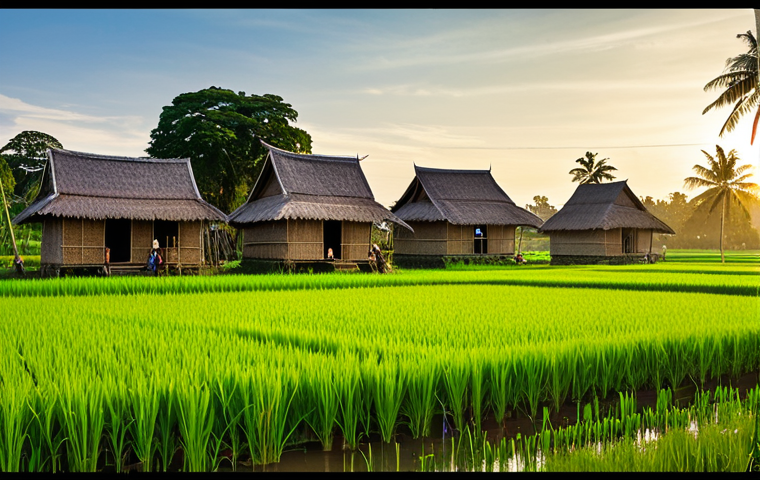 Cambodian Village Life**
"A panoramic view of a small, rural Cambodian village at golden hour. Modest traditional houses with thatched roofs are nestled amongst lush green rice paddies. Villagers, fully clothed in simple, respectful attire, are engaged in daily activities – farming, crafting, or tending to children. Gentle sunlight bathes the scene, creating a warm and inviting atmosphere. Safe for work, appropriate content, professional, family-friendly, perfect anatomy, correct proportions, natural pose, high quality."
**