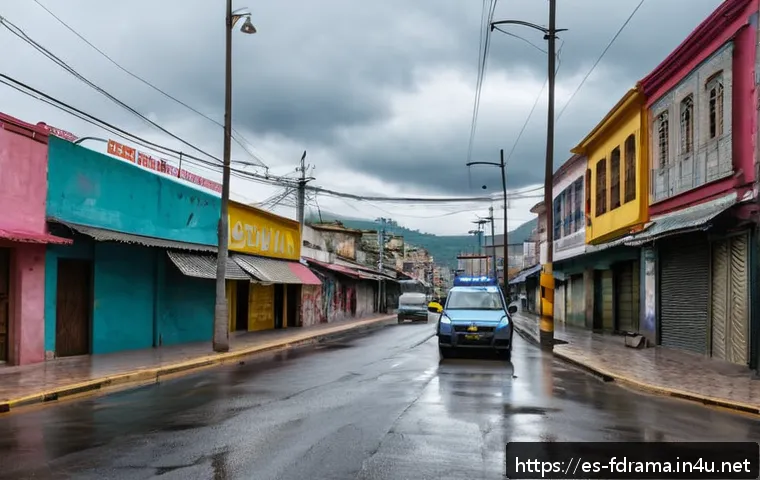더 디비전 실화 기반의 배경 - A densely populated Latin American urban street scene during a pandemic lockdown, showing closed sho...